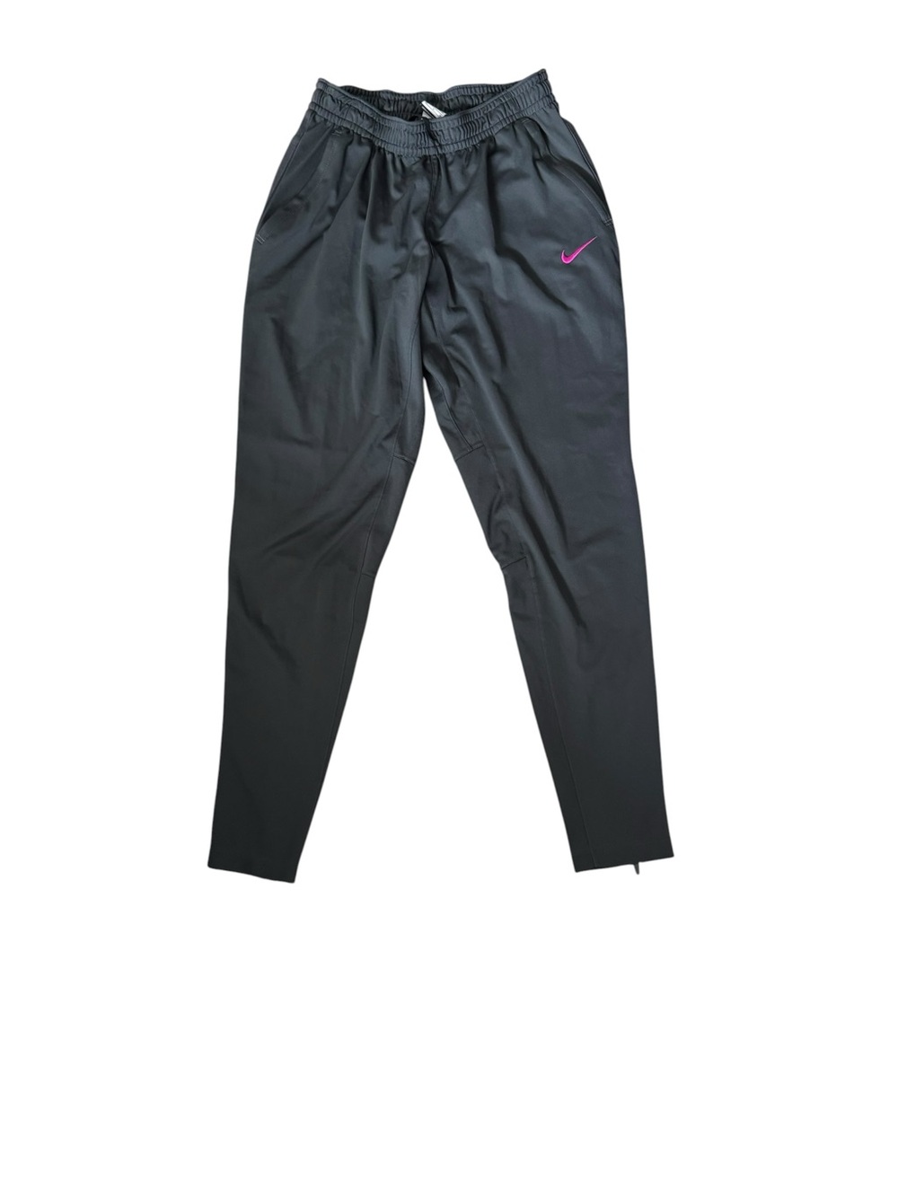 Nike Dri-FIT Black Tapered Training Pants Pink Swoosh Ankle Zip Women’s M